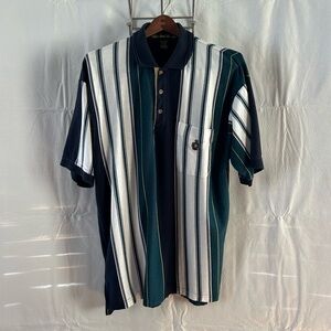 Classic Mens Knights of Round Table GolfPoloTopShirt Striped GreenNavyWhite Sz L